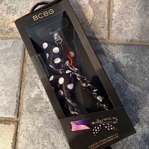 BCBG Jewelry Phone Wristlet Strap. Black & White Poka Dot w/Gold Accent. New.
